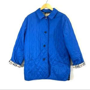 Burberry Quilted Jacket in Bright Blue with Check Lining